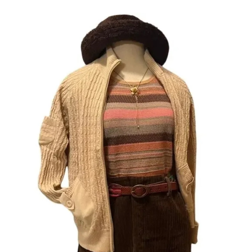 Vintage line 100% cotton Elegant Beige Cardigan